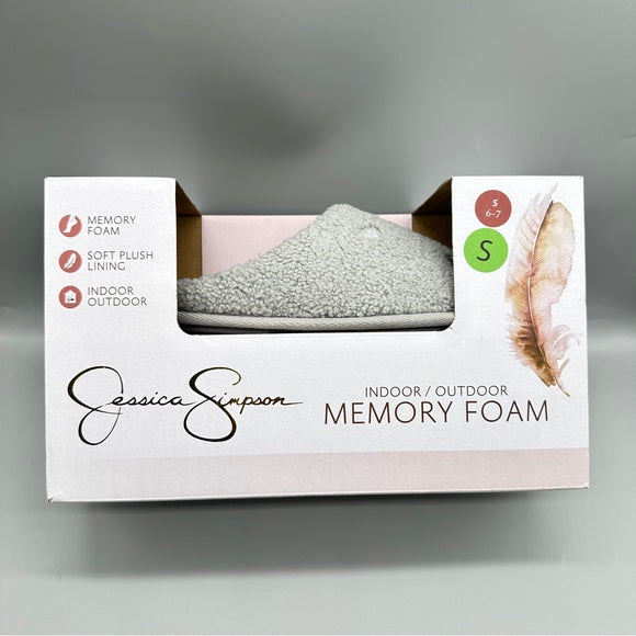Jessica Simpson Gray Memory Foam Slippers – Size S (6–7) Indoor/Outdoor