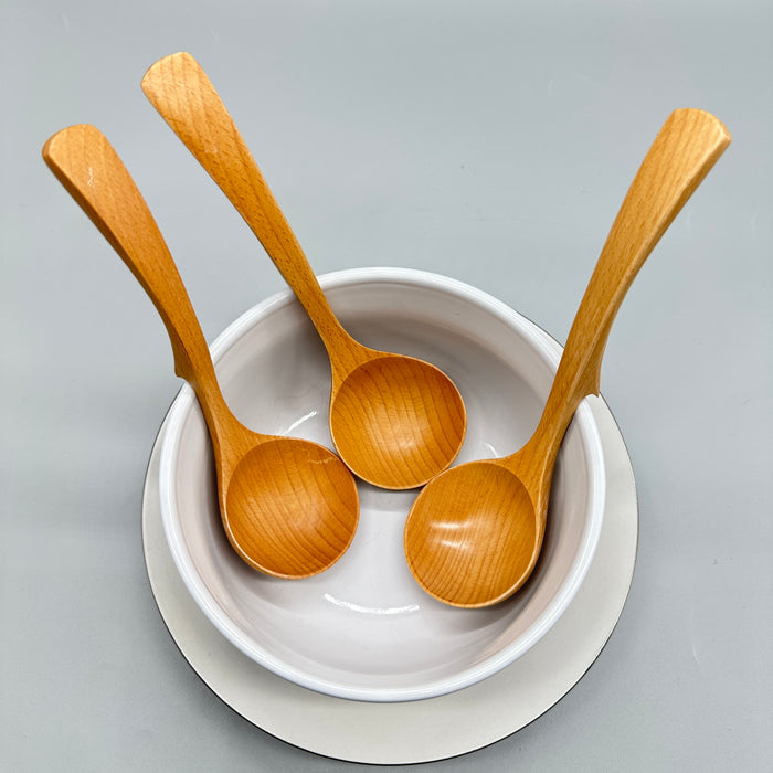 Authentic 3 pcs Long Handle Ladle With Hook Wood Japanese Ramen Noodles Spoon
