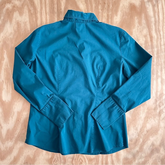 New York & Company Stretch Women’s Teal Button-Up Long Sleeve Size L Shirt