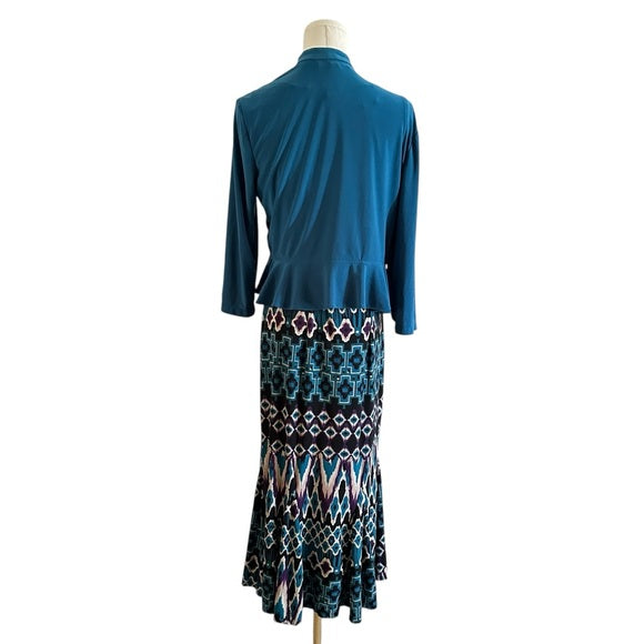 Pre-Loved Danny & Nicole Green Floral 2-Piece Dress & Jacket Set Women’s Size 8