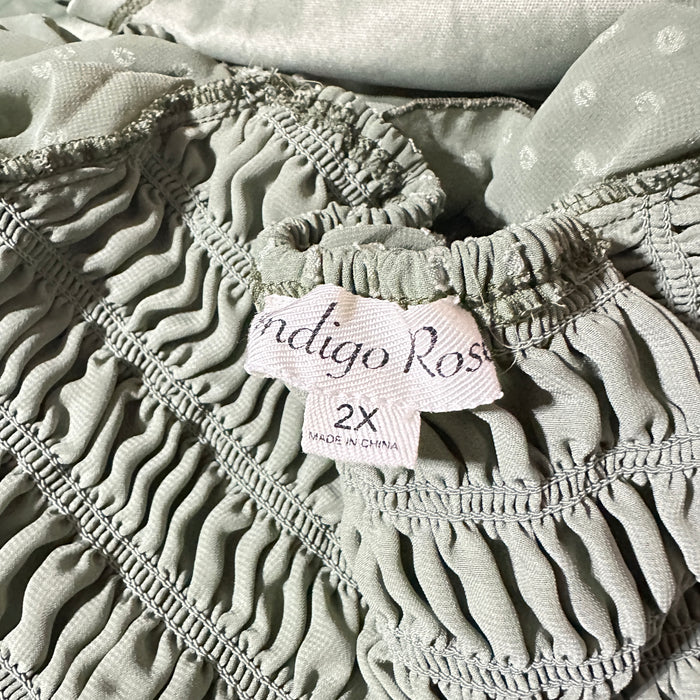 Indigo Rose Sage Green Smocked Midi Dress – Size 2X