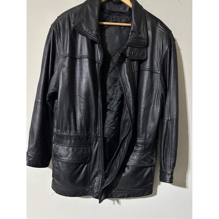 Vintage Black Leather Jacket Thinsulate Insulation Zip Front Classic Coat