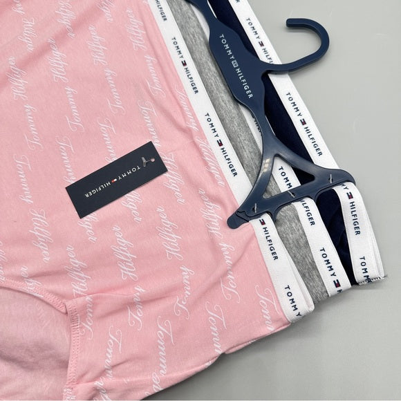 NWT  3-Pack Tommy Hilfiger Womens Cotton Panties Size 1X Pink/Blue/Gray Logo