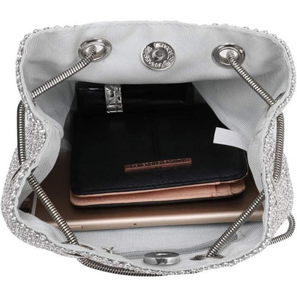 Women's Sliver Bucket Shining Shoulder Bag Rhinestones