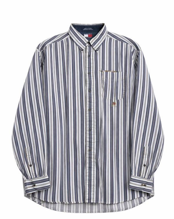 Vintage Tommy Hilfiger Blue/White Striped Shirt - Men's XL