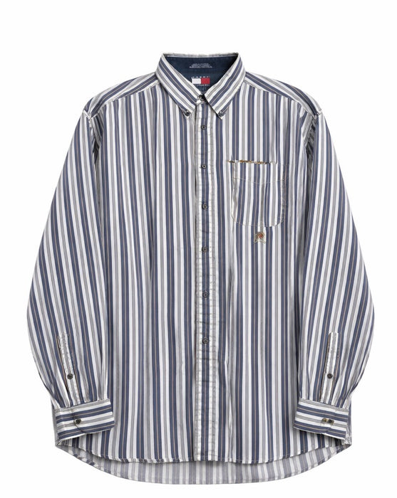 Vintage Tommy Hilfiger Striped Shirt XL Blue Cotton