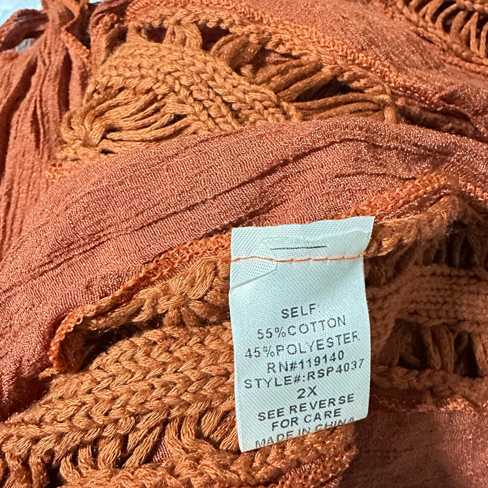 Pre-Loved “Life Isn’t Perfect but Your Fit Can Be” Rust Crochet Fringe Tank Top – Women’s 2X