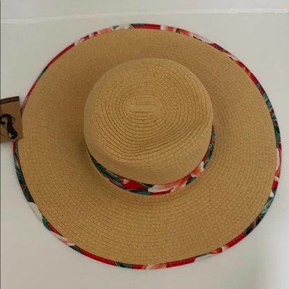 Straw Hat With Floral Pattern