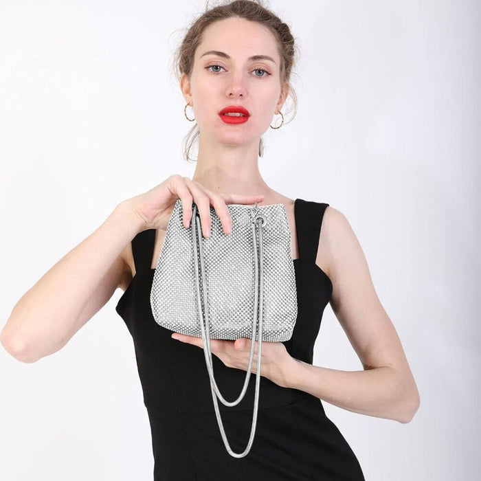PanacheProse Women's Sliver Bucket Shining Shoulder Bag Rhinestones