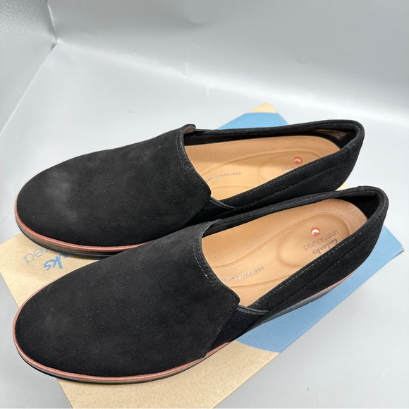 Clarks Shaylin Ave Black Suede Slip-Ons – Women’s Size 10.5 M New