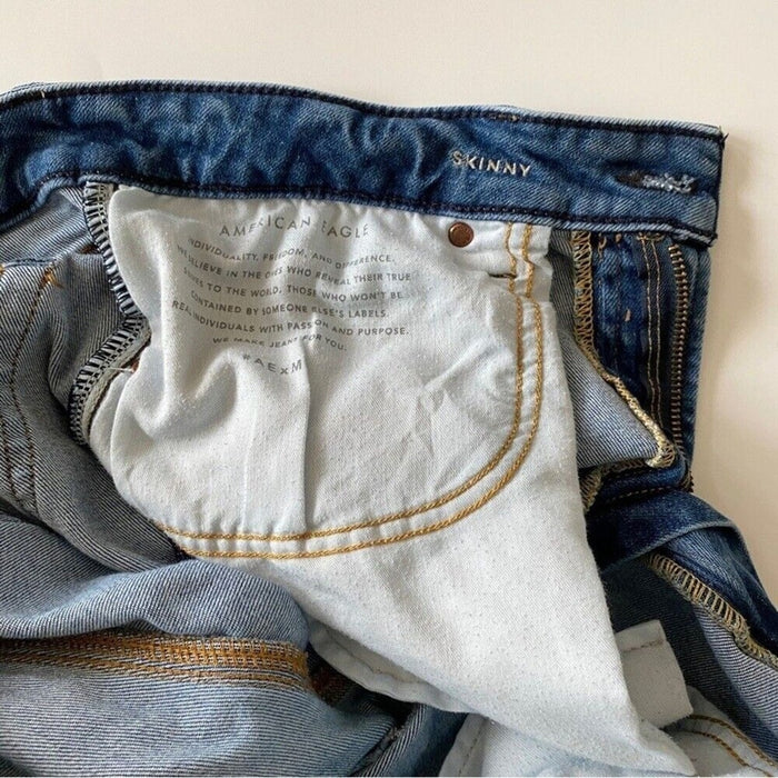 American Eagle Outfitters Jeans Women Size 34X30 Blue Belt Loops Zipper Pull On