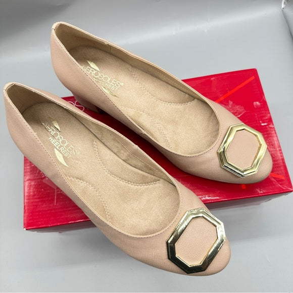 Aerosoles Compadre Block Heel Pumps – Size 9M Nude Comfort Brand New