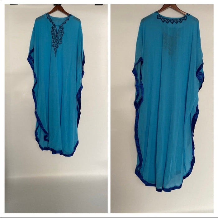 PanacheProse NEW Embroidery Ocean Caftan Coverup Maxi Dress ⭐️⭐️⭐️⭐️⭐️Ship Today