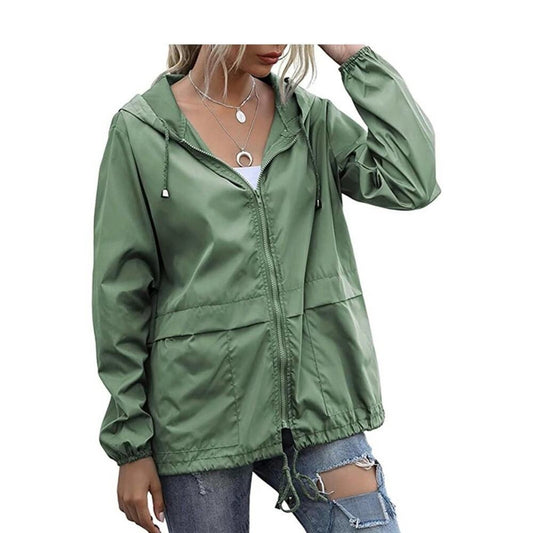 Women's Waterproof Raincoat Lightweight Rain Jacket Hooded Windbreaker Pockets