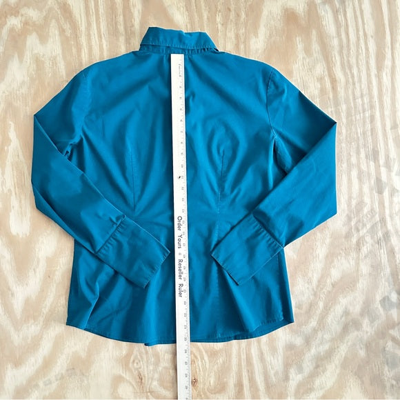 New York & Company Stretch Women’s Teal Button-Up Long Sleeve Size L Shirt