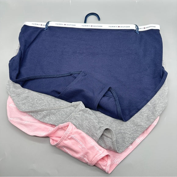 NWT  3-Pack Tommy Hilfiger Womens Cotton Panties Size 1X Pink/Blue/Gray Logo