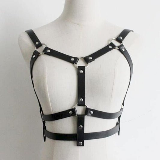 Women Black Leather Chest Harness Waist Chain Belt Nightclub Sexy Belly …