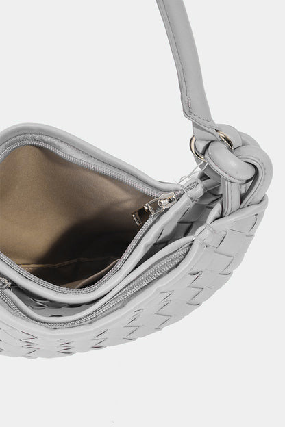 "Chic Fame PU Leather Basket Weave Half Moon Bag for Modern Fashion