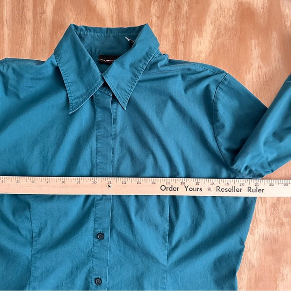 New York & Company Stretch Women’s Teal Button-Up Long Sleeve Size L Shirt