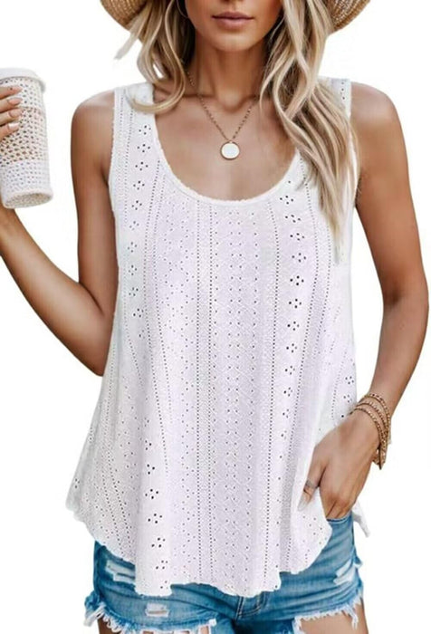 AIMITAG Eyelet Embroidery Tank Tops for Women Summer Sleeveless Flowy Shirt Scoop Neck Loose Fit Casual Tank Tees