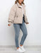 women’s cropped winter puffer jacket with stand collar and zippered pockets