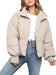women’s cropped winter puffer jacket with stand collar and zippered pockets