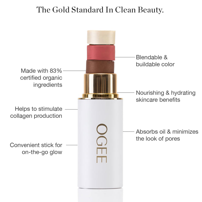 Ogee Face Stick Crystal Collection Trio - Contour Stick Makeup Collection - Certified Organic Contour Palette - Includes Bronzer Stick, Blush Stick & Highlighter Stick