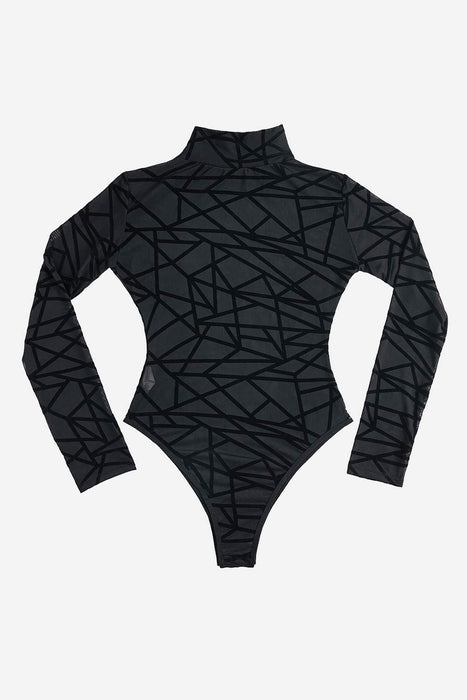 SEBOWEL Women Long Sleeve Turtleneck Sheer Mesh Jumpsuit Lingerie Body Suit Tops, Black, M