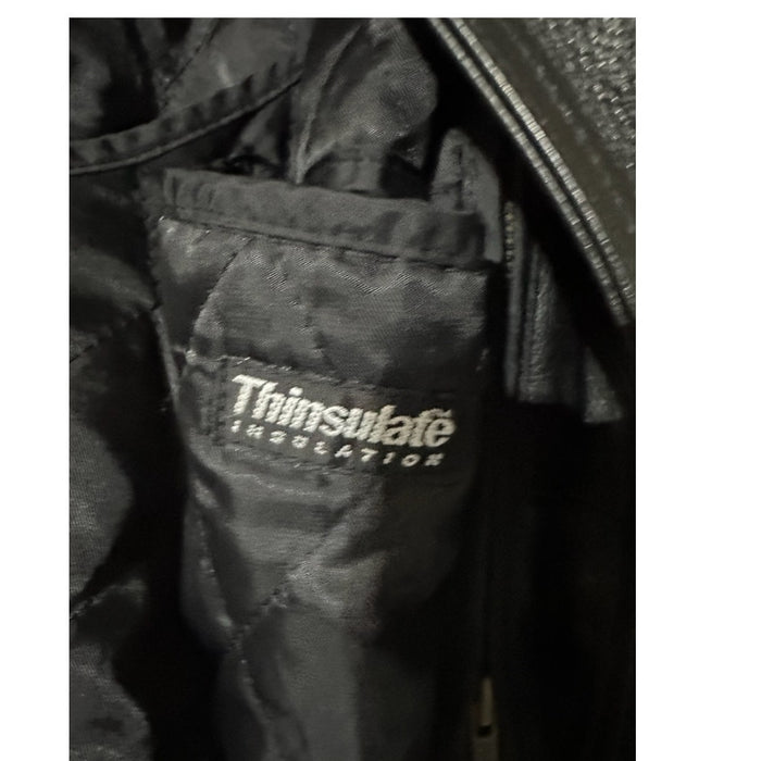 Vintage Black Leather Jacket Thinsulate Insulation Zip Front Classic Coat