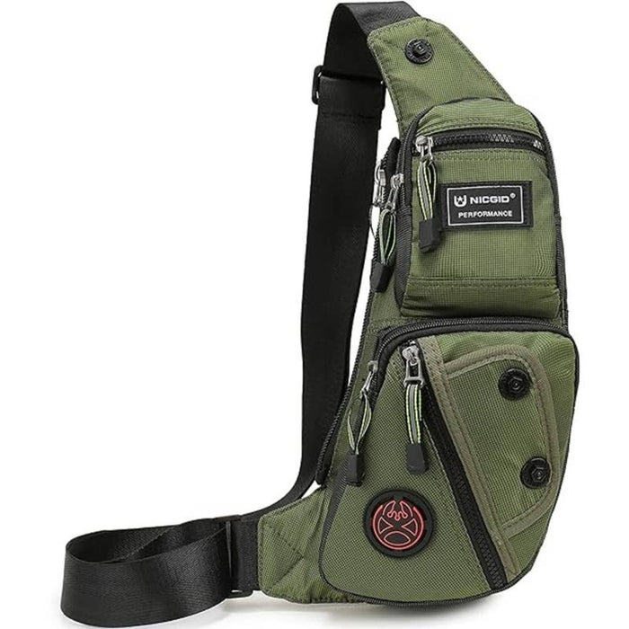 Unisex Nylon Green Mini Chest Shoulder Water-Resistant Sling Bag