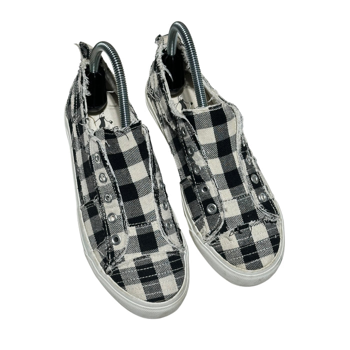 Pre-Loved Black and White Plaid Slip-On Sneakers Size 6
