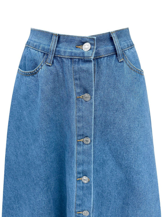 PanacheProse Panacheprose Buttoned Midi Denim Skirt with Pockets