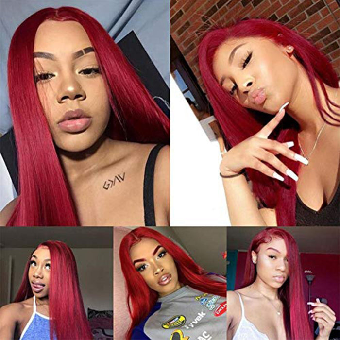 Luxurious Burgundy Lace Front Wig  Premium Red Human Hair