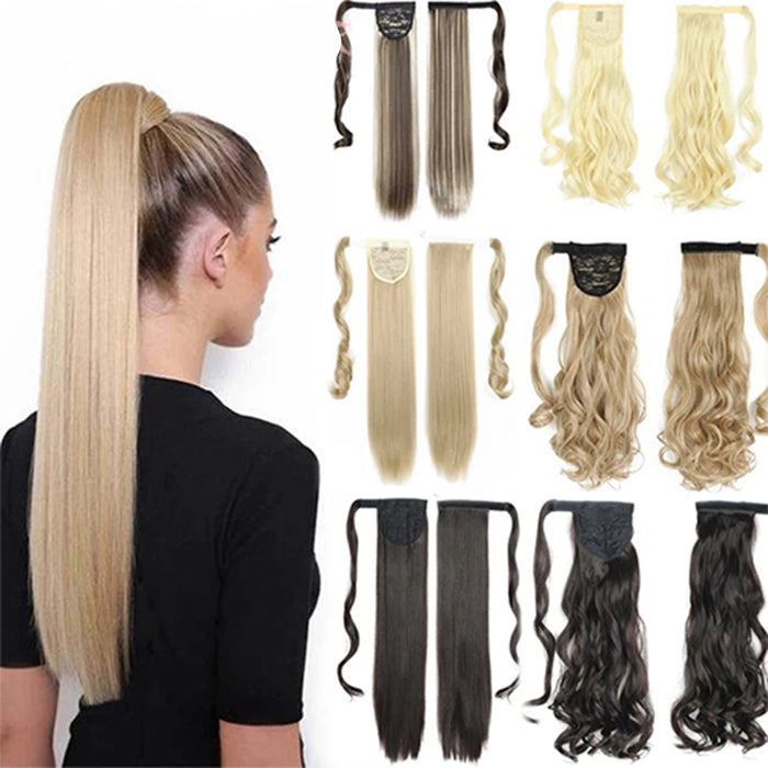 22" Heat-Resistant Clip In Ponytail Extensions  Long Straight Synthetic Hair