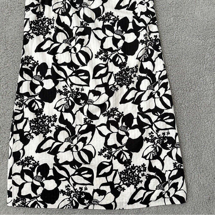 Loft Women’s Dresses Size 4 White & Black Sleeveless Floral Pullover Boat Neck Zip Side