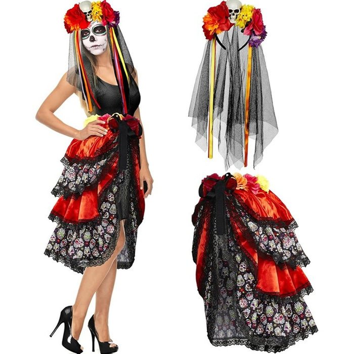 2 Pcs Halloween Day of the Dead Bustle and Day of the Dead Headband for Women