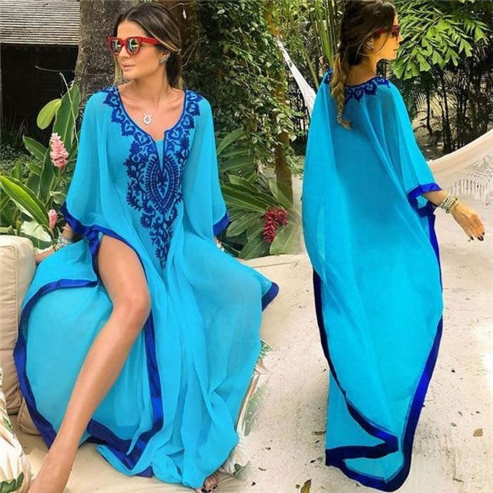 Boho Embroidery Ocean Caftan Coverup Maxi Dress ⭐️⭐️⭐️⭐️⭐️