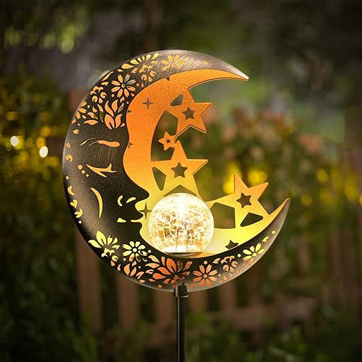 Moon Solar Lights Outdoor Garden Decorative Star Solar Lantern with Warm Light