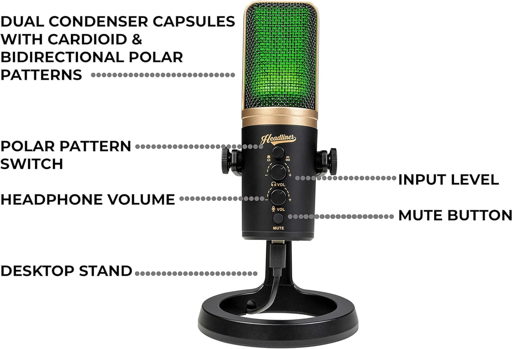 Headliner Roxy Stereo USB Microphone with Dual Condenser Capsules