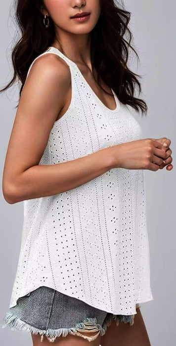 AIMITAG Eyelet Embroidery Tank Tops for Women Summer Sleeveless Flowy Shirt Scoop Neck Loose Fit Casual Tank Tees