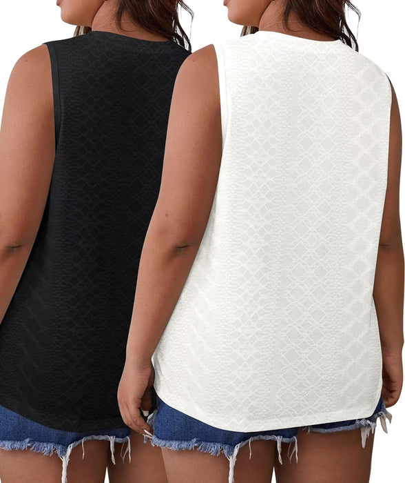 2 Pack Womens Embroidery Tank Tops Crewneck Sleeveless Summer Tops Loose Fit