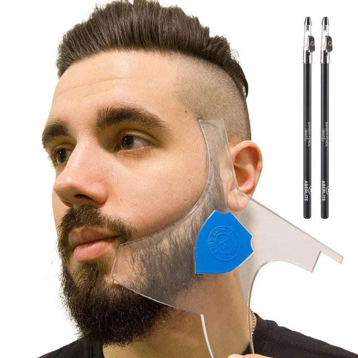 Aberlite ClearShaper 2.0 - Beard Shaper Kit w/Two Barber Pencils - Premium Shaping Tool - 100% Clear | Many Styles - The Ultimate Beard/Hair Lineup (US Patent) - Beard Stencil Guide Template Outliner