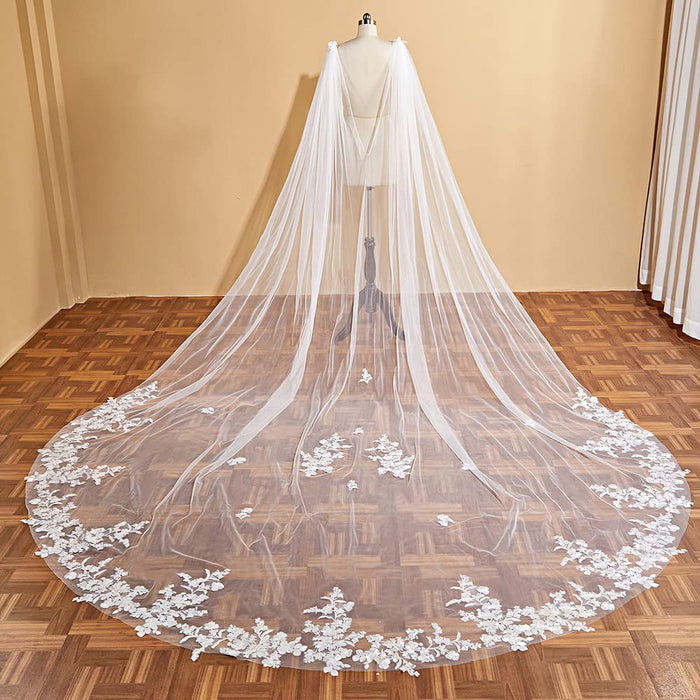 EllieWely 1 T Cathedral Length Floral Lace Wedding Bridal Veil Cape F03