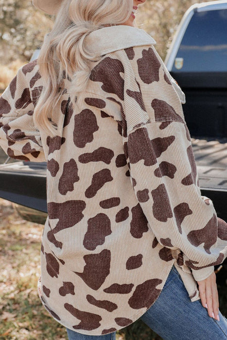 PanacheProse Cow Print Button Up Corduroy Shacket
