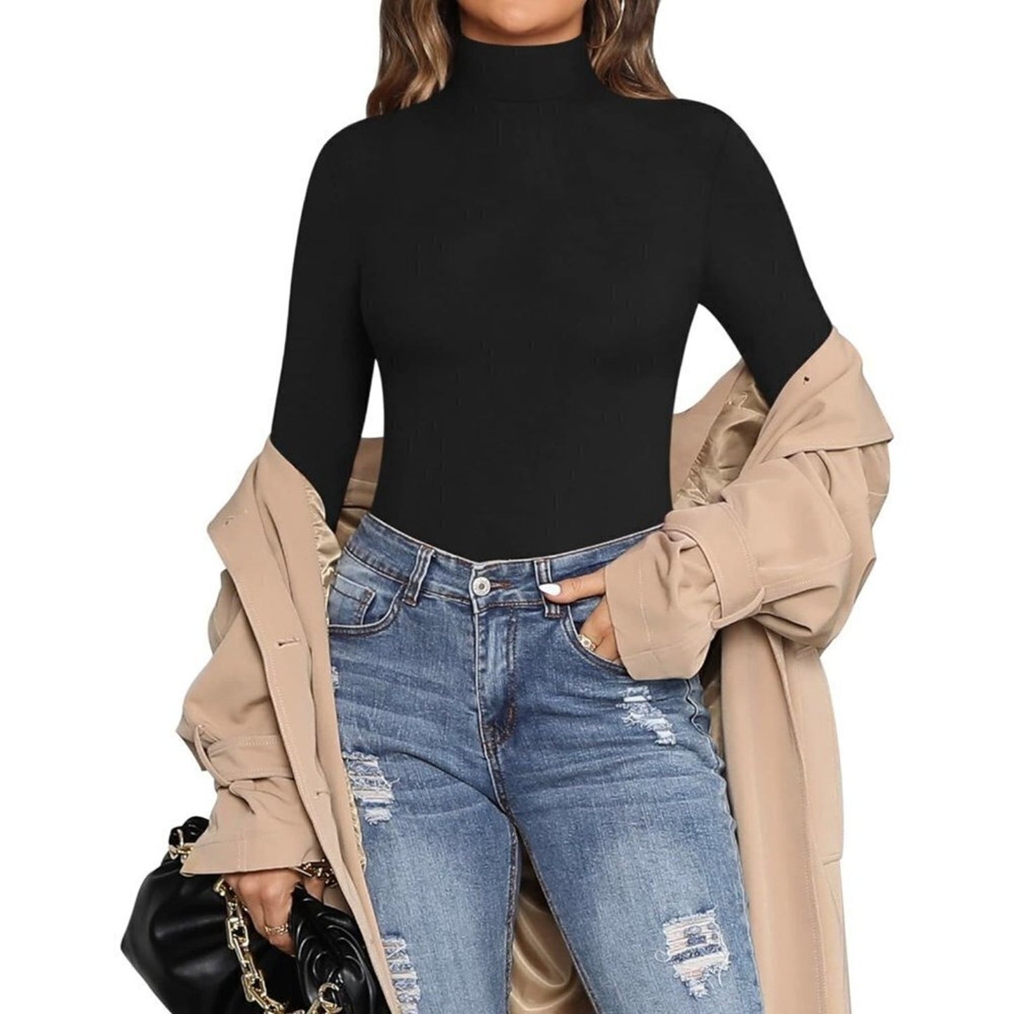 Women's Mock Turtle Neck Long Sleeve Tops Bodysuit Jumpsuit M,L,XL