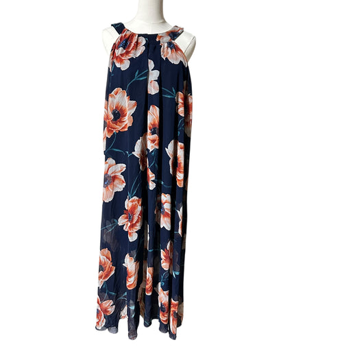 Floral Elegance's Navy Blue Floral Halter Maxi Dress – Size 18W
