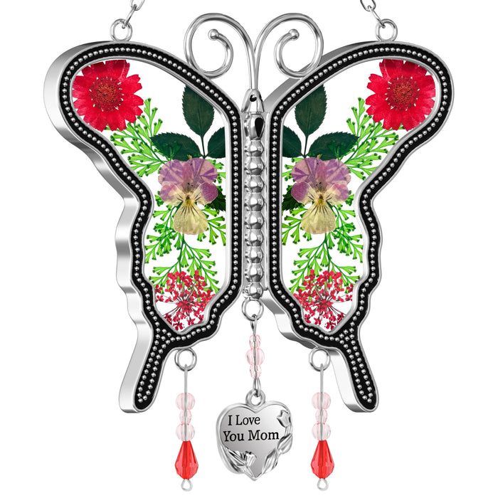 KY&BOSAM Gifts for Mom Butterfly Suncatchers Love You Mom Suncatcher Stain Glass Hanging for Windows Crystal & Metal Maker for Garden Christmas Tree Party Patio Backyard Home Decoration