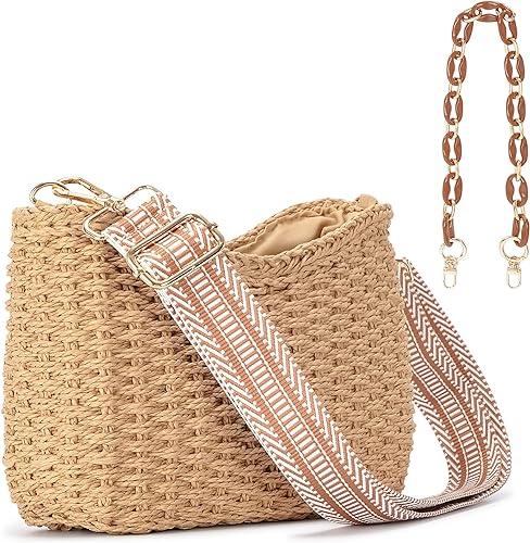 Small Handmade Straw Pocketbook Crossbody Bag for Women, Summer Bag with Chain