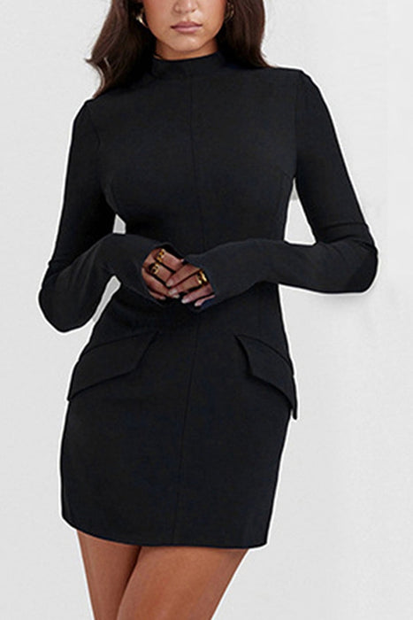 PanacheProse Mock Neck Long Sleeve Mini Dress