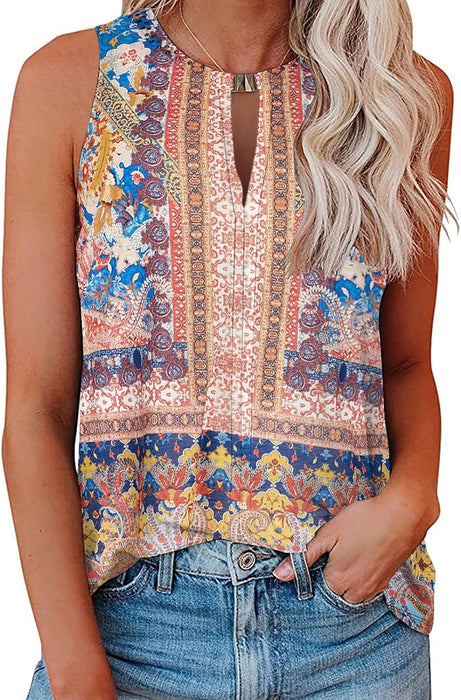 Tank Top for Women Keyhole V Neck Sleeveless Summer Casual Loose Fit Business Blouses